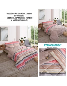 ETE HOMETEX ÇİFT KİŞİLİK LÜX WELSOFT YORGAN SETİ 195X215CM TASEL BEJ 8696474231952